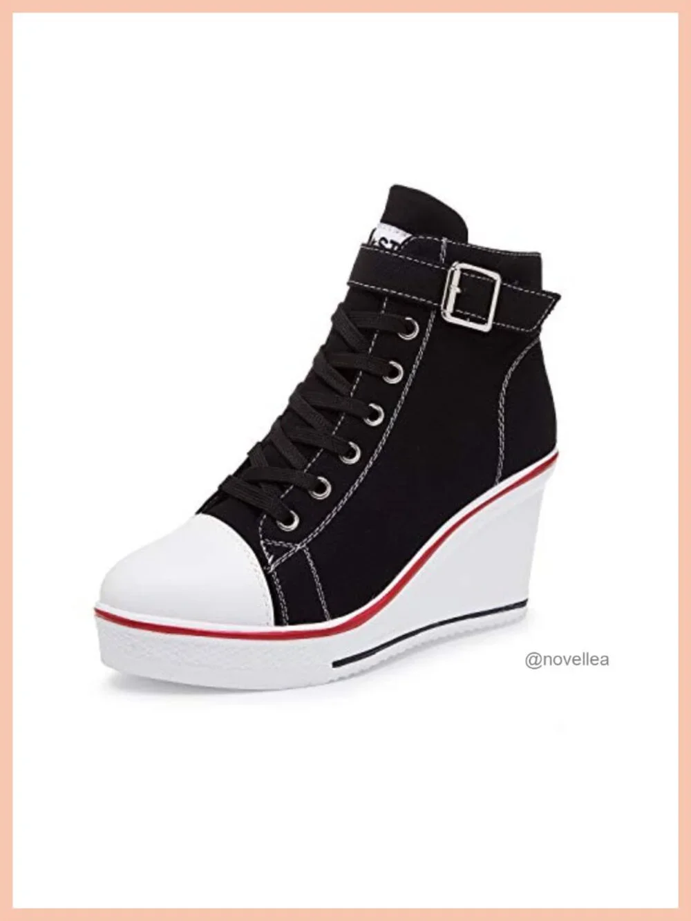 Women's Canvas High Heel Platform Wedge Sneakers Lace Up Walking Shoes
